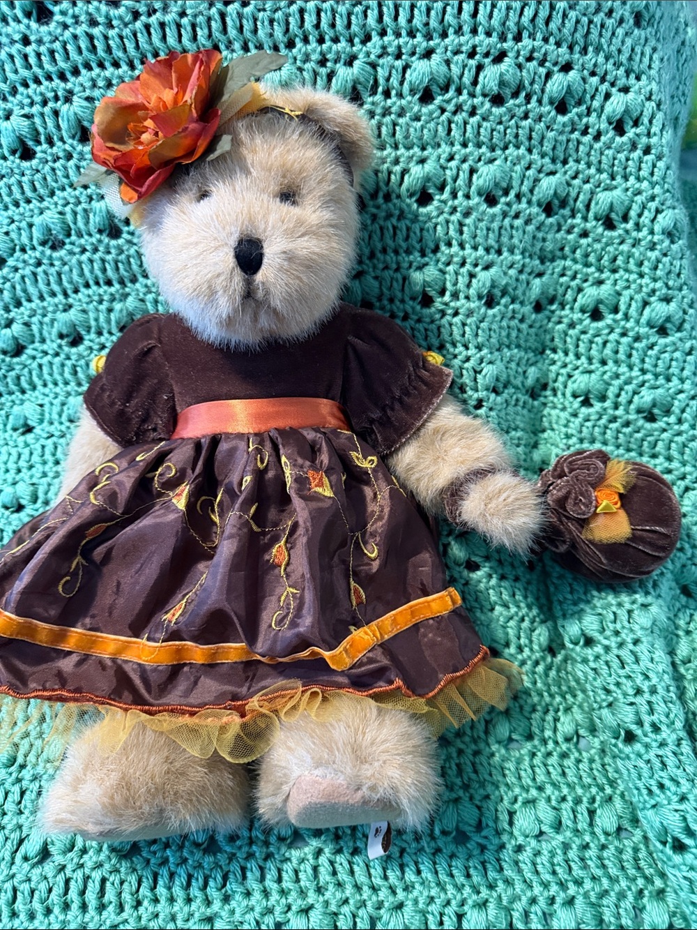 Plush Brown Bear Doll with Orange Flower Accent - Picture 6 of 7